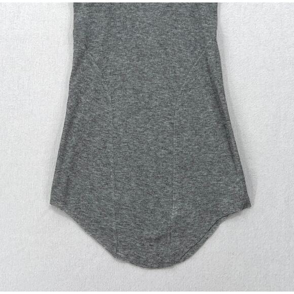 HELMUT LANG Ribbed T Shirt Womens Small Gray Wool Scoop Neck Tunic Shirttail Hem - Picture 5 of 13